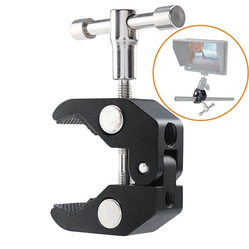 Super Clamp Magic Arm Camera Clamp Mount Flash Bracket w/ 1/4" and 3/8" Pliers Clip for DSLR Rig Cameras, 15mm Rods, Lights, Monitors