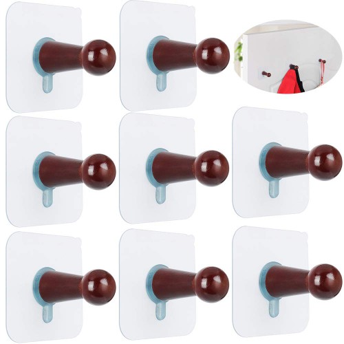 FOTYRIG Adhesive Hooks Hat Hooks Wall Mounted Hat Hanger Rack Organizer Brown-8 Pack 