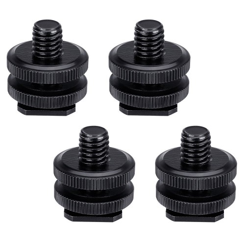 3/8" Hot Shoe Mount Adapter w/ Double Nuts to Camera Tripod Screw Converter for DSLR Camera Rig Monitor LED Video Light (4 Pack)