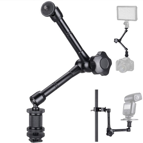 11" Magic Arm, Magic Articulating Friction Arm Tripod Arm with Hot Shoe Mount Adapter for DSLR Camera Rig, LCD Monitor, DV Monitor, LED Lights, Flash Lights, Microphones, DJI Osmo,Smart Phone and More