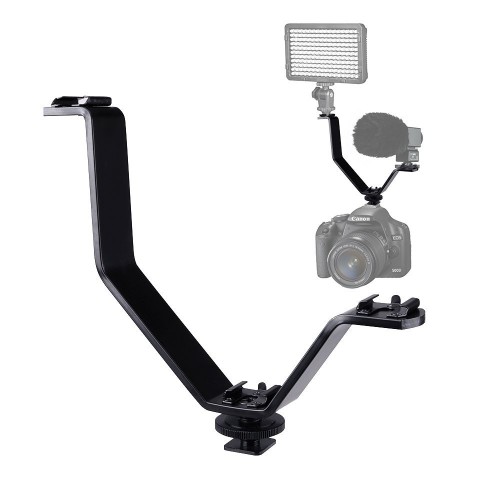 Universal Camea Flash Bracket, Cold Shoe Mount Bracket V-shape Triple 3 Aluminium Alloy for Nikon Canon DSLR Camera or Camcorder LED Video Light,Microphone,Monitor